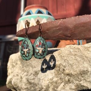 HANDMADE Southwestern Cactus Copper Patina Earring